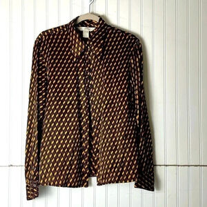 Express 100% Silk 3D Box Pattern Retro Long Sleeve Blouse Size Large Work Date